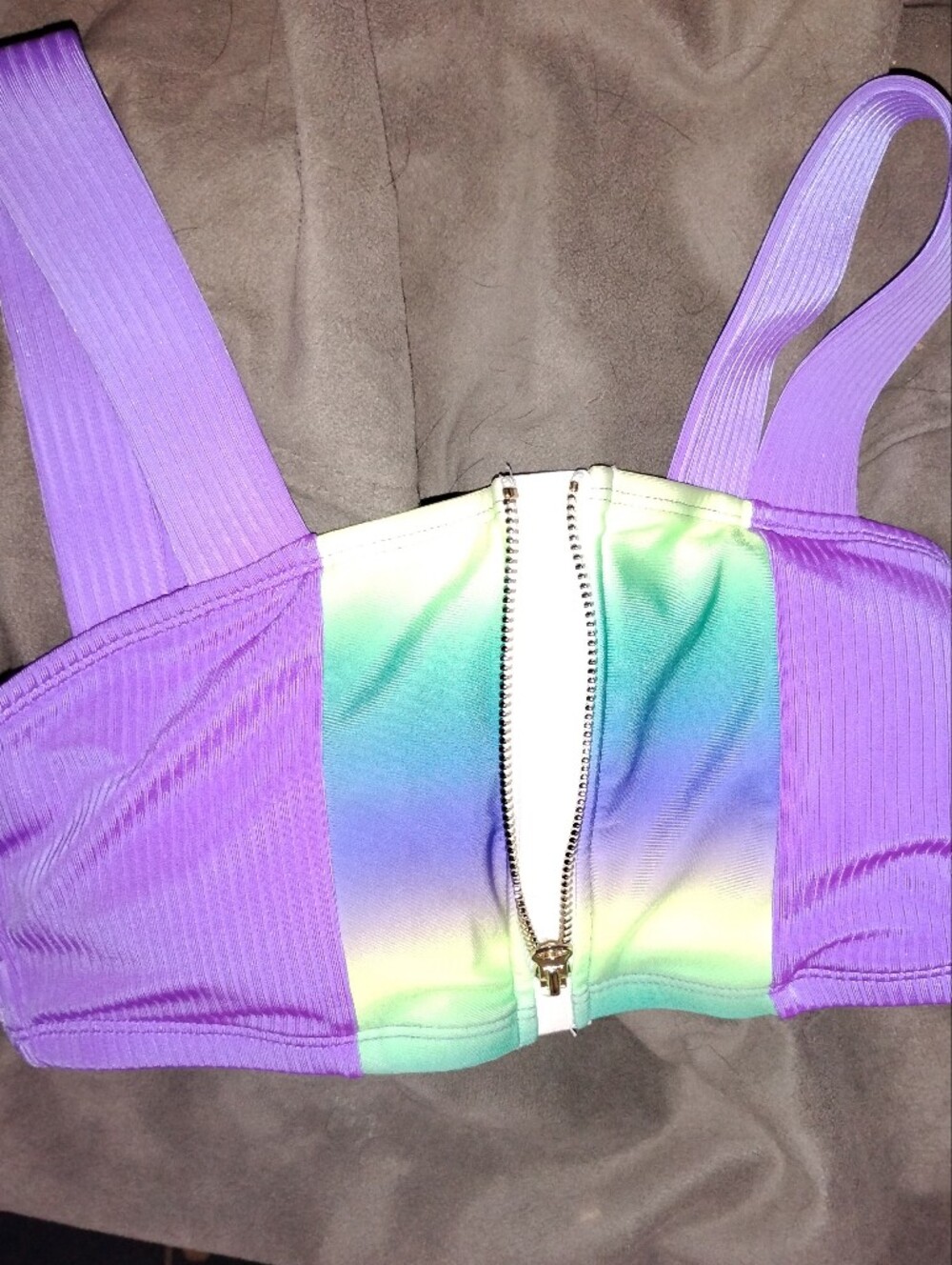 Justice Purple Ribbed Bustier with Rainbow Ombre Front and Zip Closure